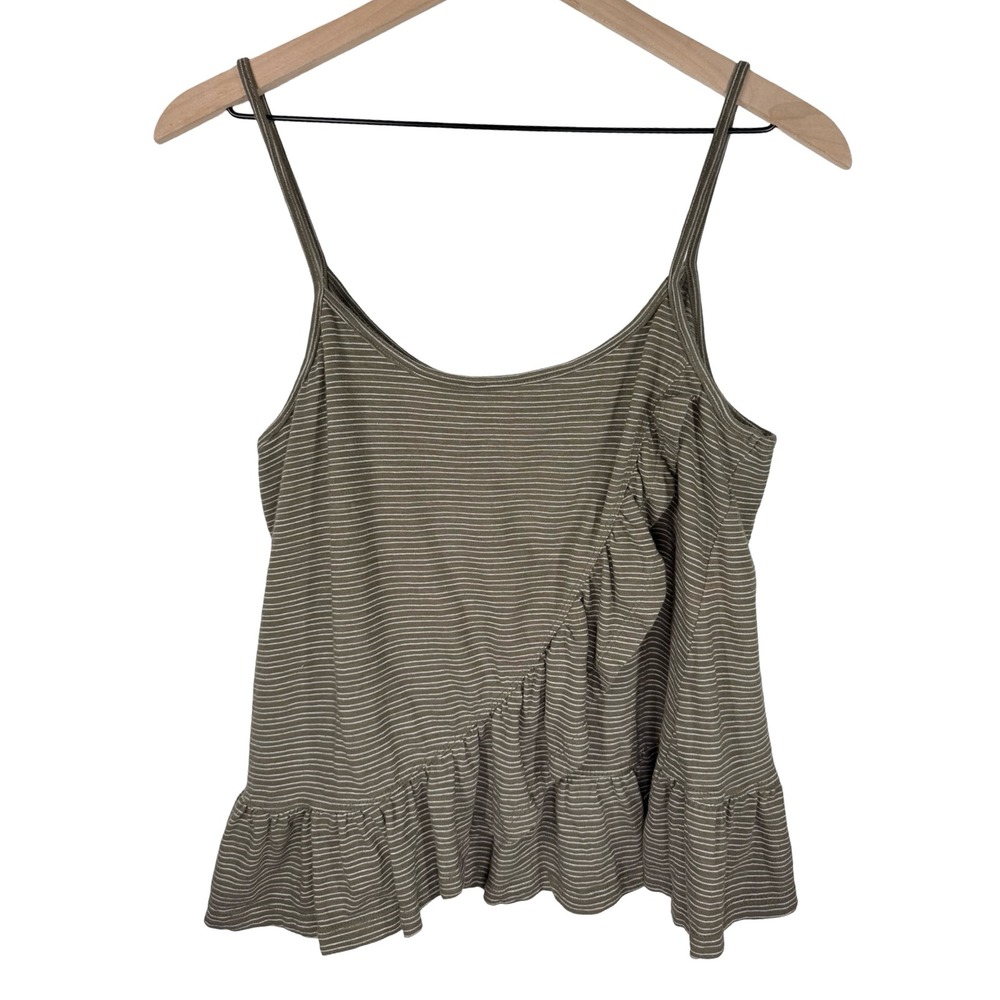 Anthropologie Striped Ruffle Peplum Cami Tank Top Olive Green Small - Picture 6 of 8
